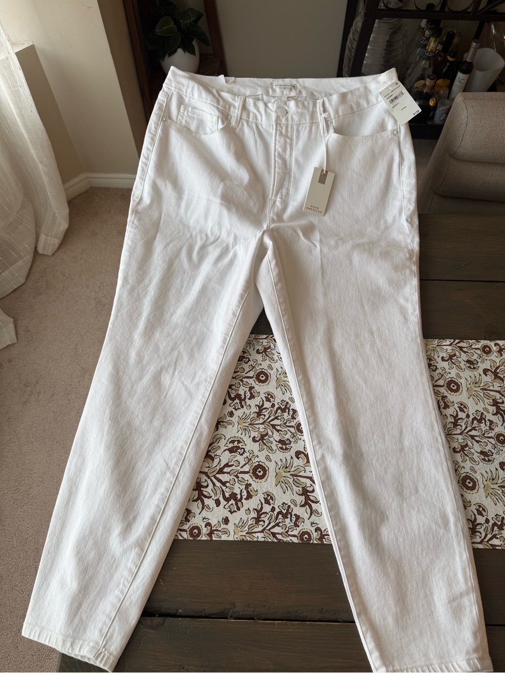 Good American White Ankle-Length Cropped Jeans